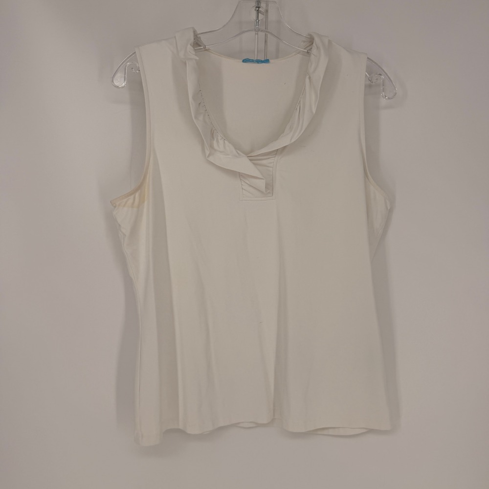 J.McLaughlin Tank Top Womens L White Ruffle V-Neck Preppy Coastal Layering
